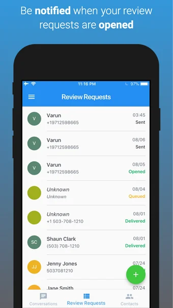 HighLevel mobile app showing automated review requests