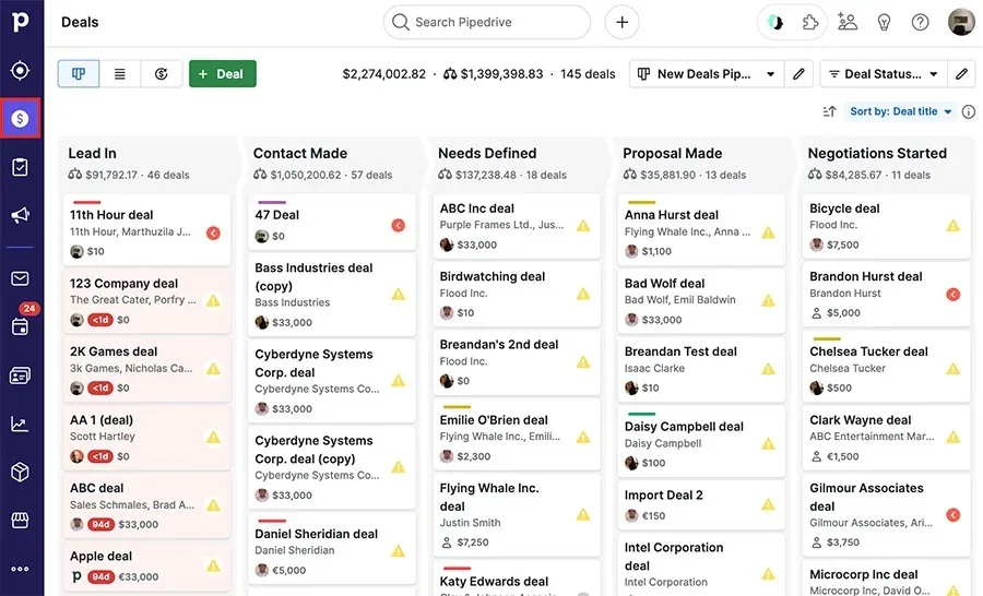 HighLevel sales pipeline view showing deals by stage